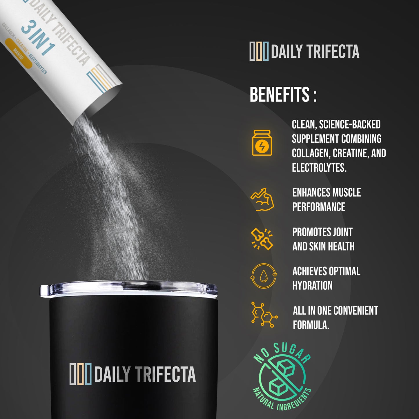 Daily Trifecta - Collagen, Creatine & Electrolyte 3 in 1 Stick Packs (Box of 30)