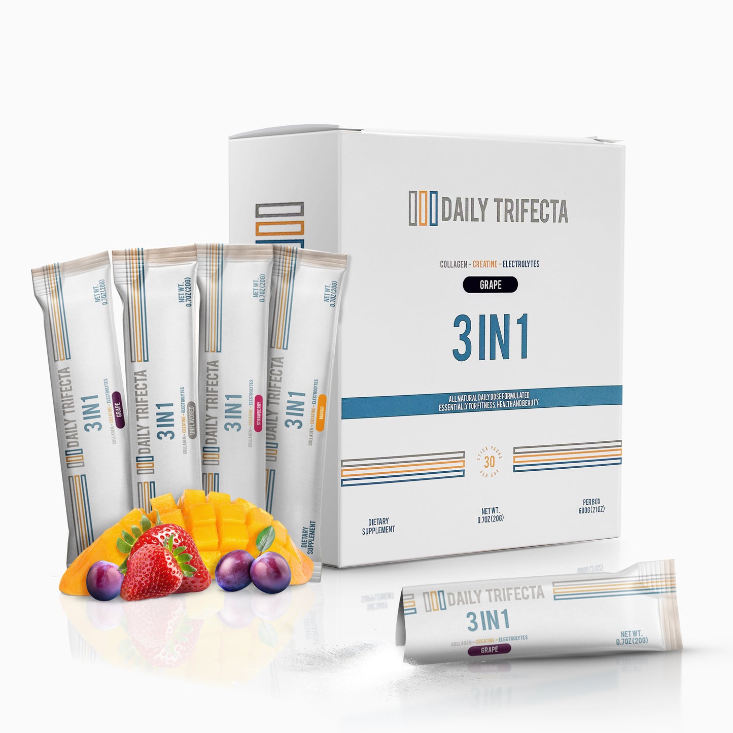 Daily Trifecta - Collagen, Creatine & Electrolyte 3 in 1 Stick Packs (Box of 30)
